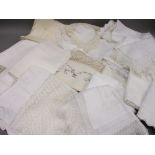 Large quantity of lace, crochet and damask table linen