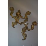 Pair of gilt brass two branch wall lights