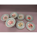 19th Century Copeland nine piece part dessert service painted with botanical specimens within pale