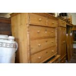 Large 19th Century Continental stripped and polished pine chest of two short and three long