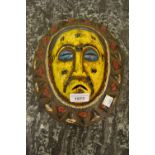 Baule yellow painted native carved wooden wall mask