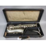 Silver plated saxophone inscribed to the bell Rene Guenot, A Douchet and Cie, 35 Rue Claval,