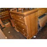 Large 19th Century Continental stripped and polished pine chest of four graduated drawers with
