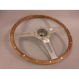 Cast aluminium wooden and mother of pearl inlaid car steering wheel