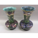 Pair of Dutch floral decorated Art Nouveau style vases, 16.5ins high (at fault)