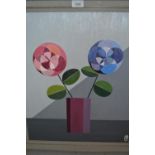 Etienne Biscarel, oil on canvas, geometric style study of two flowers in a vase, signed, 22ins x