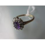 9ct Yellow gold amethyst and diamond set ring