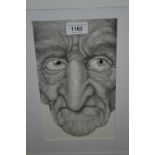 Rachel Laving Taylor, monochrome pointillist head study, 10ins x 5ins, framed