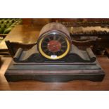Large 19th Century black slate and rouge marble drum form mantel clock, the black slate and rouge