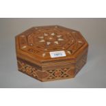 Middle Eastern octagonal wooden parquetry and mother of pearl inlaid jewel casket