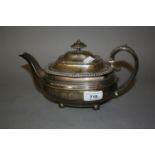 George III London silver teapot having silver handle engraved with monogram, makers mark SR