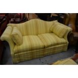 Modern Howard Chairs Ltd. Georgian style hump back sofa upholstered in yellow striped shot silk