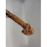 Malacca walking stick with carved dog's head handle