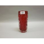 Whitefriars red and clear bark form vase, 7.5ins high