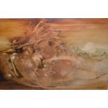 K. Hauke signed thinned oil on card, symbolist style study of two figures embracing in a