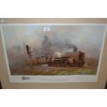 David Shepherd, artist signed Limited Edition coloured print, ' Heavy Freight '67 ', 14ins x