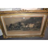 Large 19th Century engraving, study of figures and horses, after Rosa Bonheur, in original gilt