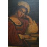 19th Century oil on canvas, portrait of a Continental lady in red robes, 24ins x 18ins