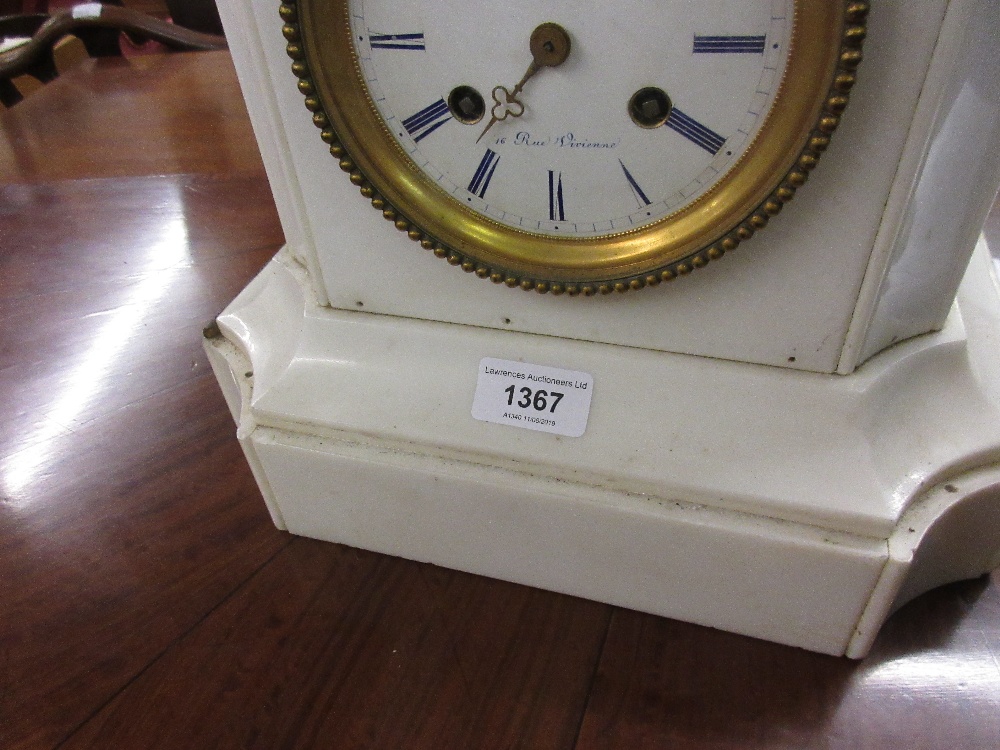 19th Century French white marble and spelter mounted mantel clock, the pillar shaped case with an - Image 5 of 10