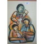 Godfrey Ndaba, pastel study of three African musicians, signed, 20ins x 14ins