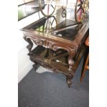 Pair of reproduction rectangular coffee tables, each with a multi pane bevelled glass inset top