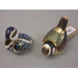 Two Royal Crown Derby paperweights in the form of birds