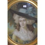 Pastel portrait of a lady wearing a wide brimmed hat, oval gilt framed together with a similar