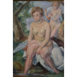 20th Century oil on board, study of nude female bathers, signed H. Rosen, gilt framed, 18ins x 13ins