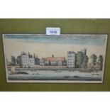 Seven various coloured prints including 17th Century Lambeth Palace, Sutton Place, Guildford, pair