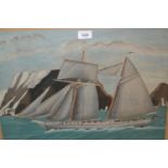 Early 20th Century oil on card, study of a sailing vessel off the Arctic coast, 15ins x 20ins