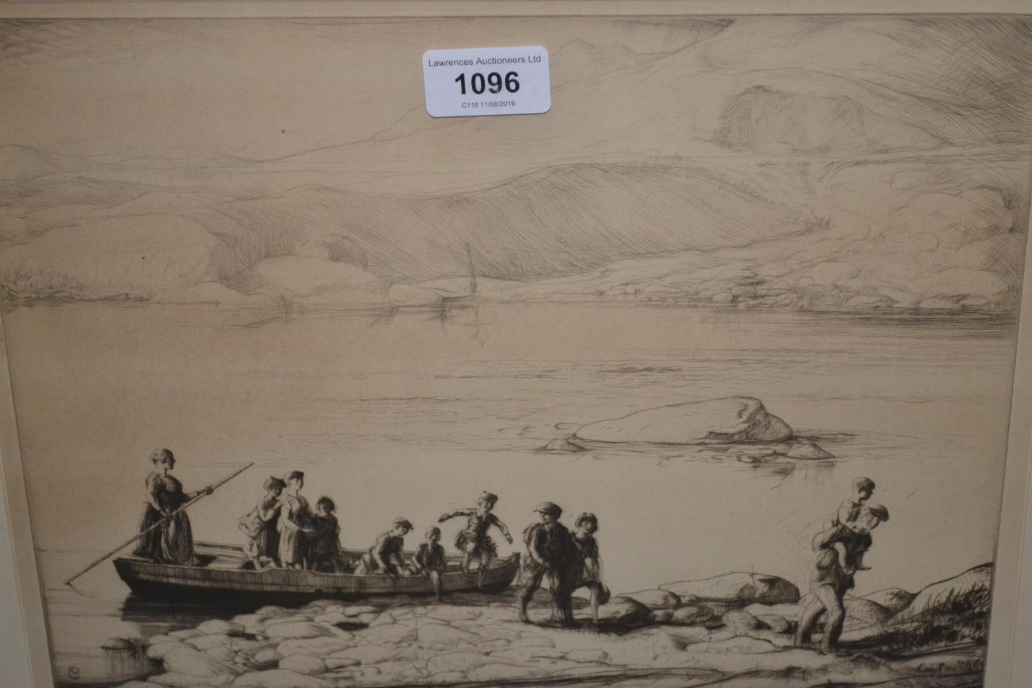 Charles Cain signed etching, Loch scene with children by an open boat, inscribed verso, ' The
