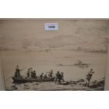 Charles Cain signed etching, Loch scene with children by an open boat, inscribed verso, ' The