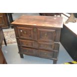 18th Century oak chest of one single deep drawer above two further drawers with original brass