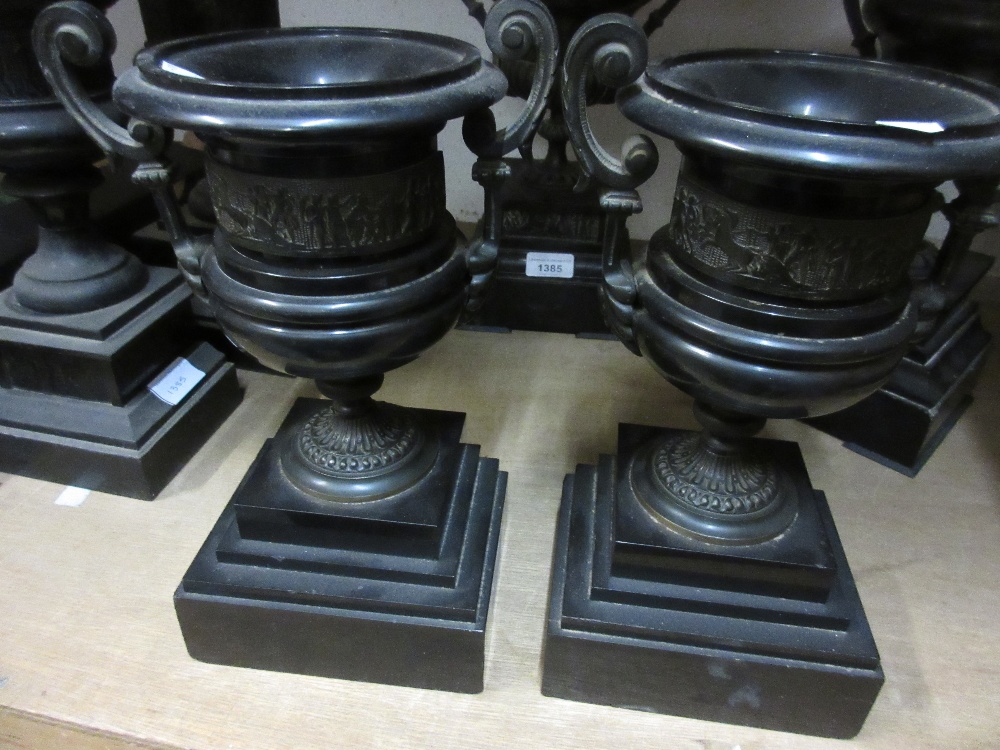 Three pairs of 19th Century black slate clock garniture side pieces - Image 3 of 4