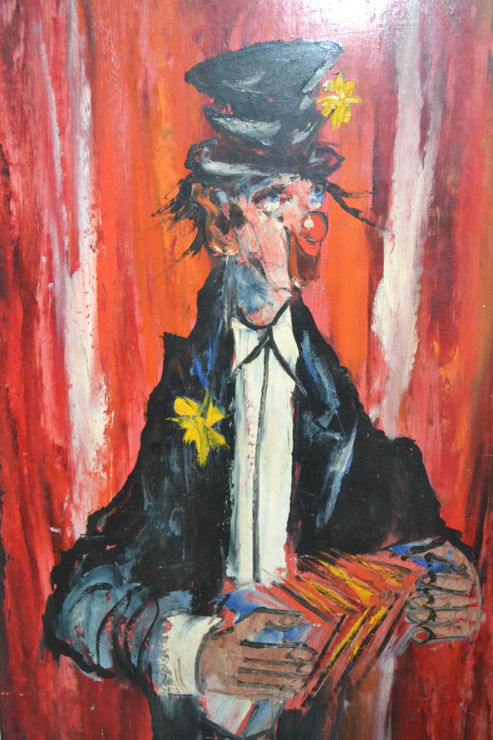 Oil on board, study of a clown, signed Klee, together with an oil on board, landscape