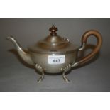 Birmingham silver circular teapot on shaped hoof supports, makers mark G.U.