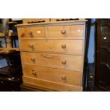 Small stripped and polished pine chest of two short and three long graduated drawers with knob