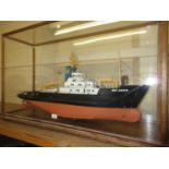 Large scale model of Smit London Salvage tug housed in an oak and Perspex display cabinet