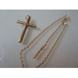 9ct Gold pendant cross together with a gold plated curb link chain