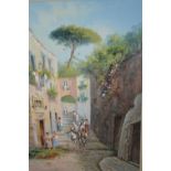 Y. Gianni, gouache, Naples street scene with various figures, gilt framed, signed, 19ins x 12ins