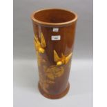 19th Century Wedgwood brown glazed pottery cylindrical stick stand relief moulded with birds and