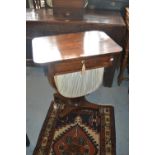 Victorian rosewood work table with silk covered pull-out wool bag, 25ins x wide