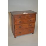 19th Century mahogany miniature straight front chest of two short and three long drawers with knob