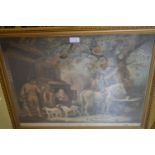 Group of three late 18th Century framed engravings after Bigg and Morland, gilt framed
