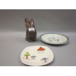 Denby stoneware figure of a rabbit, together with an Ashtead pottery plate decorated with a knight