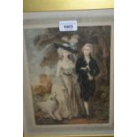 Late 18th or early 19th Century mezzotint portrait of a lady and gentleman after Gainsborough,