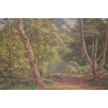 James Whaite, two signed watercolours, cattle on a woodland path, and a highland river landscape, (
