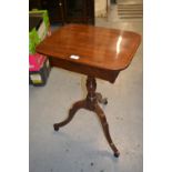 Regency mahogany line inlaid reading table with adjustable height and single side drawer on ring