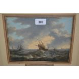 Willem Troost I (1684 - 1759), watercolour, square riggers in a heavy sea, signed W. Troost, 7ins