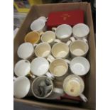 Collection of approximately thirty two commemorative mugs in three boxes